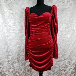 Ruched Red Velvet Stretch Cocktail Dress
